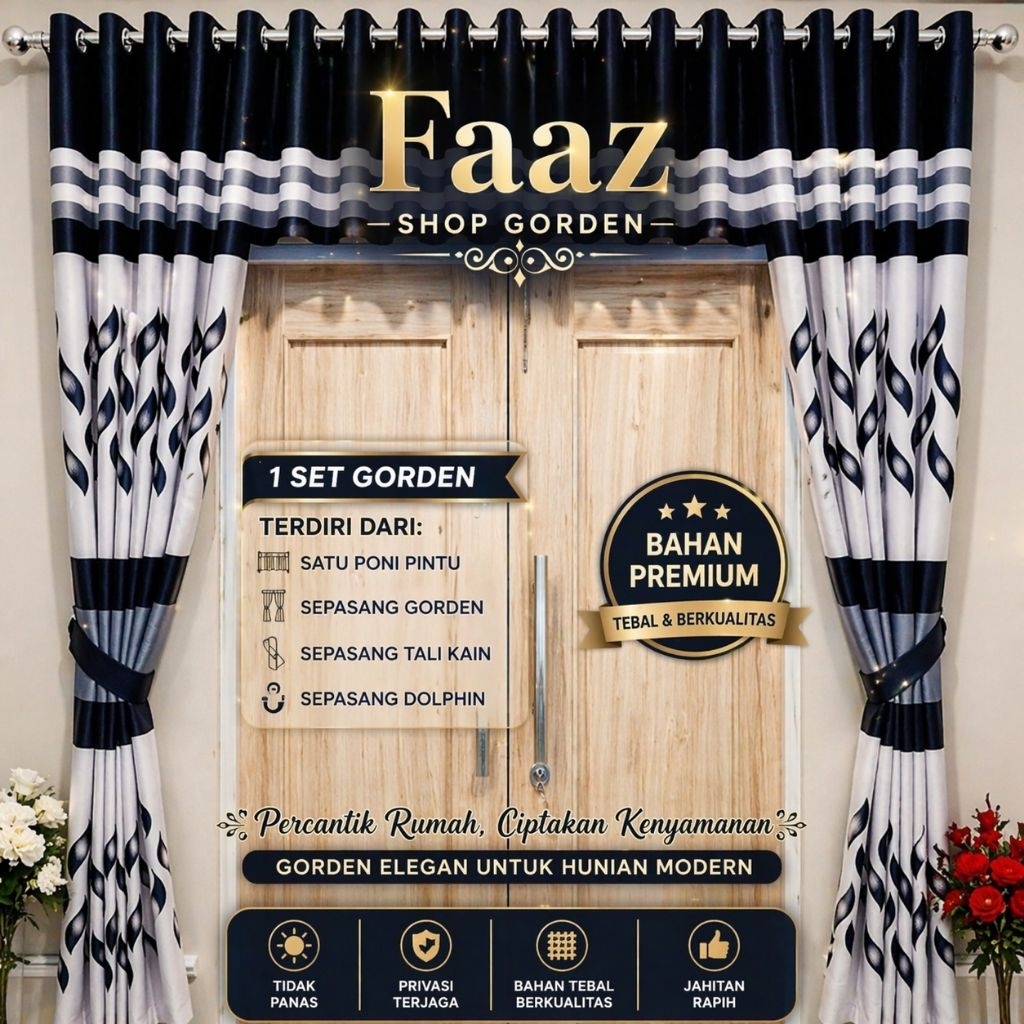 Gorden 1 Set Jendela Dan Pintu Poni Gorden Blackout Import Premium Gorden Motif Bunga Tulip