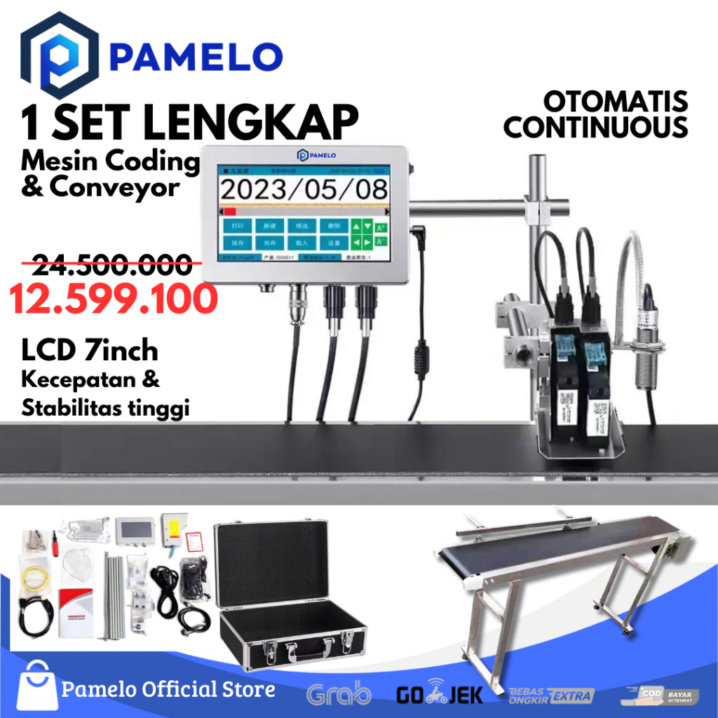 MESIN CODING OTOMATIS + CONVEYOR SET // MACHINE EXPIRED DATE, QR BARCODE, LOGO AUTOMATIC
