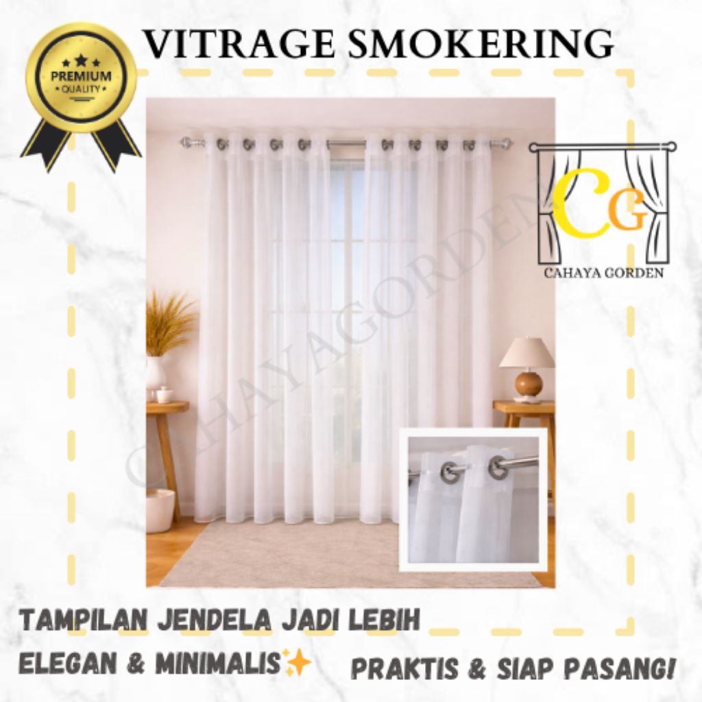 Vitrase Gorden Smokering Premium Vitrase Polos Dalaman Gorden Rail Bulat Vitrase Tebal Vitras Dalema