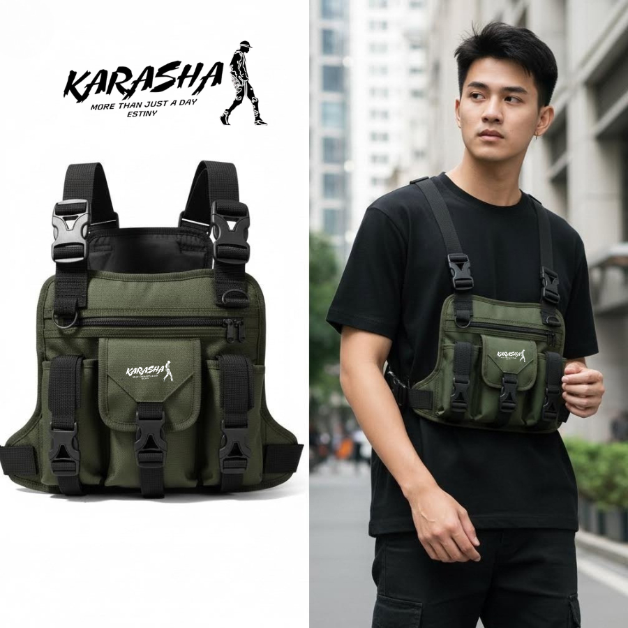 Tas Dada Pria Karasha Chest Bag Tebal Kuat Banyak Kantong Nyaman Dipakai Harian