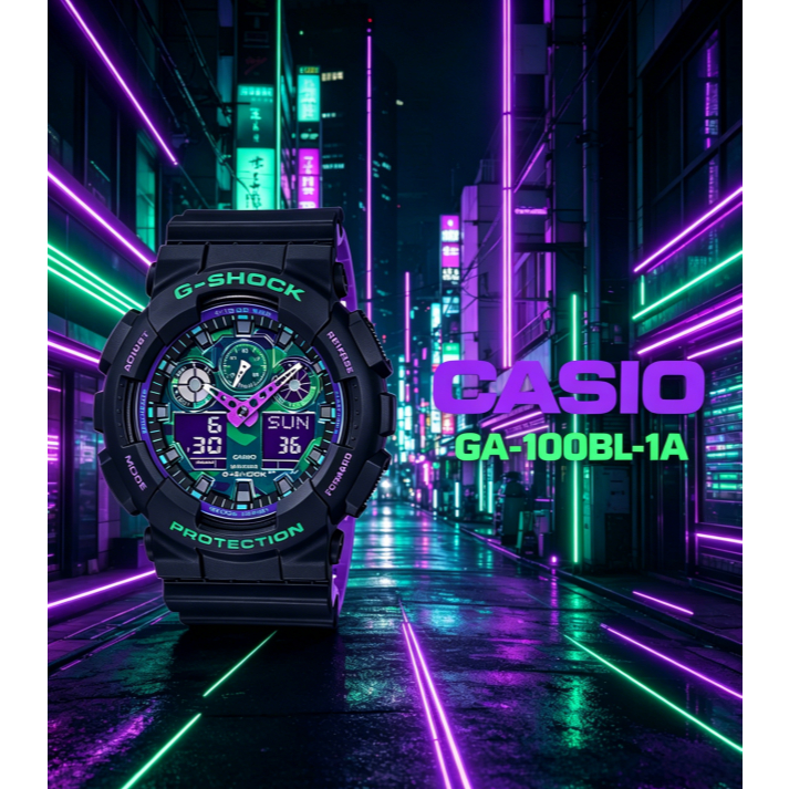 Jam tangan pria CASlO GA-100BL-1A Neon Tokyo Tahan gempa air Garansi satu tahun