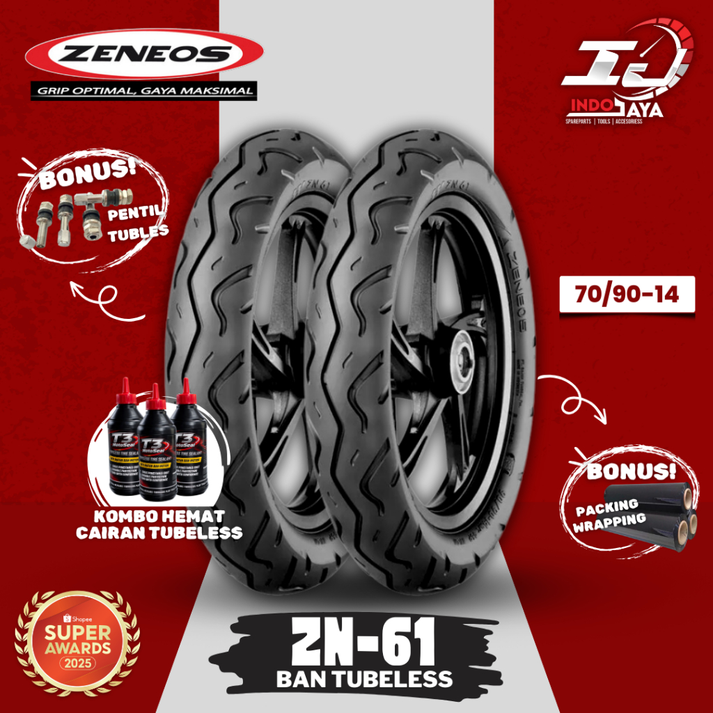 [READY COD] BAN LUAR TUBELESS ZENEOS ZN 61 (70/90-14) RING 14 / ZN-61 / ZN61 / BAN MATIC DEPAN BELAK