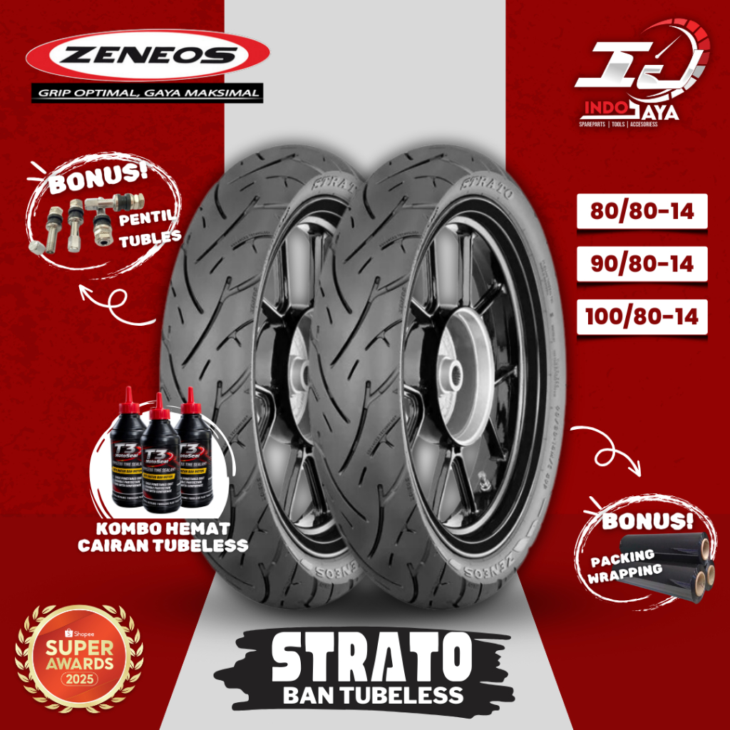 [READY COD] BAN LUAR TUBELESS ZENEOS STRATO (80/80-14 - 90/80-14 - 100/80-14) RING 14 BAN MATIC DEPA