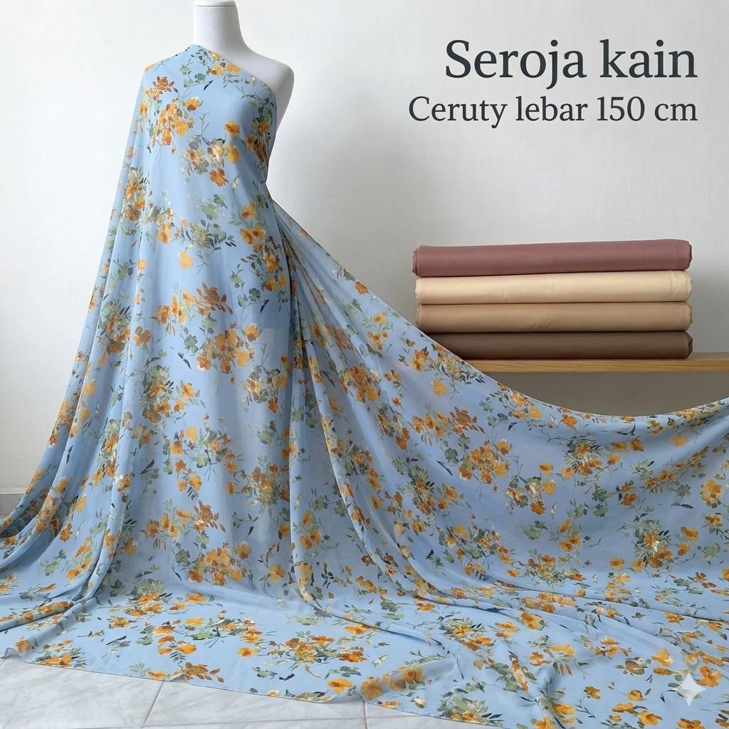 Kain Sifon Ceruty Motif Bunga Kecil Biru Muda – Adem, Ringan, Flowing, Cocok Dress & Hijab Ilh