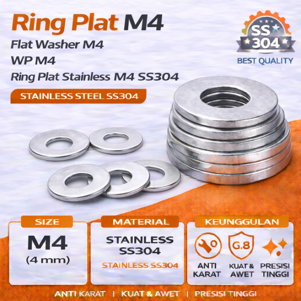 Ring Plat M4 / Flat Washer M4 / WP M4 / Ring Plat Stainless M4 SS304
