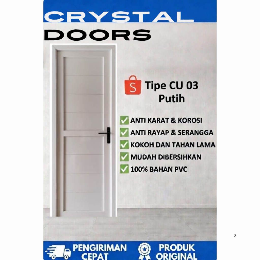 Pintu UPVC Crystal Kamar Mandi 70x195cm Tebal dan Tahan Lama
