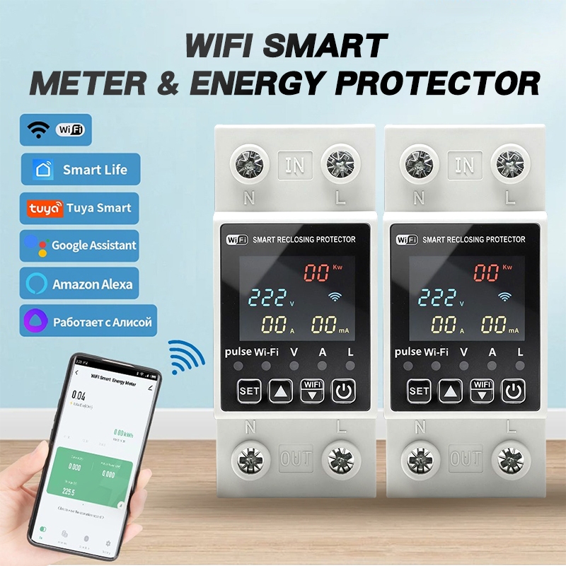 Tuya Smart Circuit Breaker WiFi Color Display LCD 63A - MCB Pintar Monitoring Pemakaian Arus Listrik