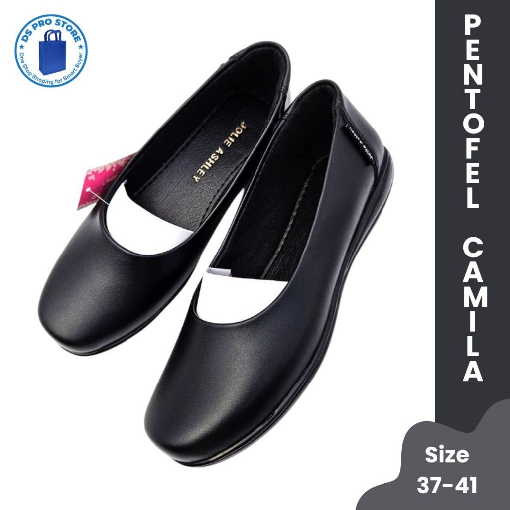 PENTOFEL JOLIE ASHLEY CAMILA / PANTOFEL WANITA KERJA / Sepatu Kerja Wedges Slip On Hitam Formal