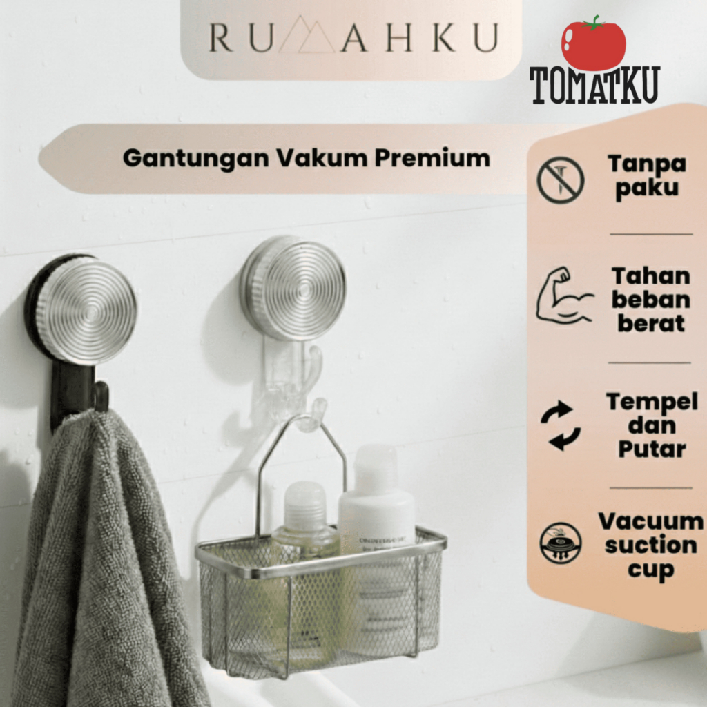 RUMAHKU Gantungan Dinding Vakum Kamar Mandi Aesthetic Kuat Pengait Baju Hook Gantungan Tas Kunci