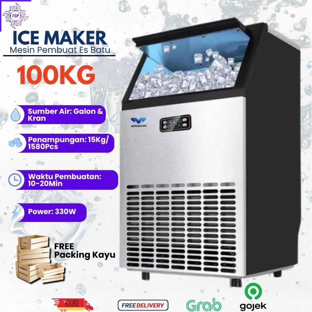 HICON HZB-100 Mesin Pembuat Es Batu 100kg/Hari Ice Maker Big Capacity