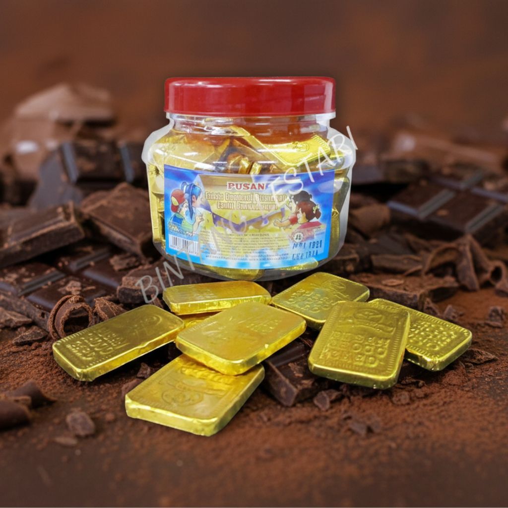 Pusan Cokelat Emas Batangan - Choco Gold Toples Isi 50 Pcs