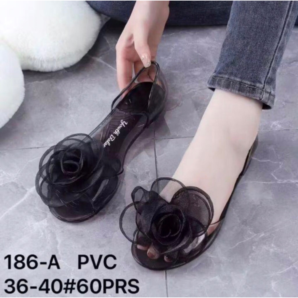 Sepatu Jelly Kaca Wanita / Flatshoes Kaca Jelly Bunga Transparan
