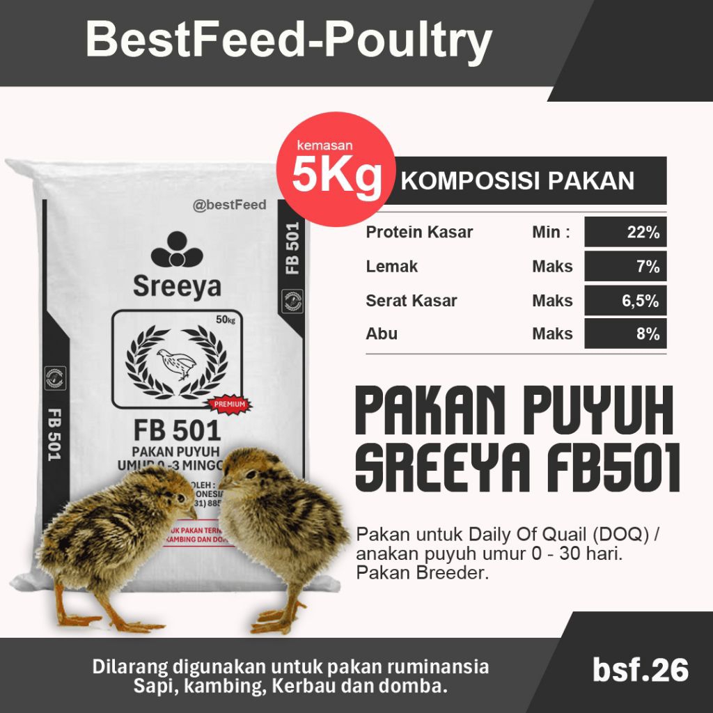 Pakan Bibit Puyuh DOQ berat 5kg