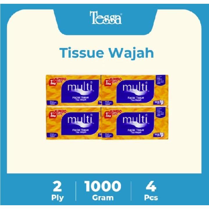 Tissue Wajah Tessa Multi 1000g 4 Pack Lembut Aman