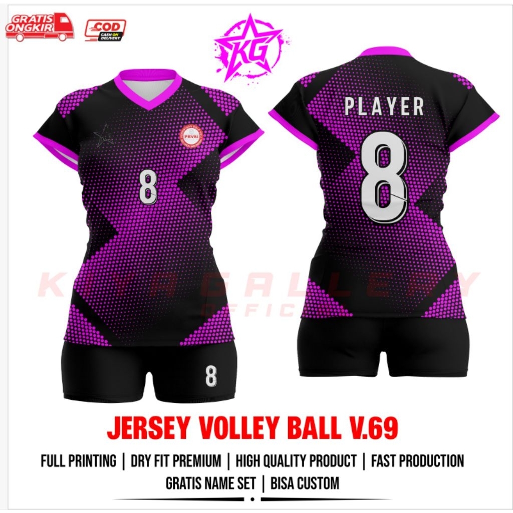 JERSEY BAJU VOLI WANITA V.69 FULL PRINTING GRATIS NAMA DAN NOMOR