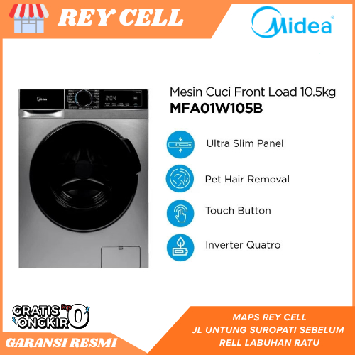 MESIN CUCI Midea Mesin cuci Front Loading 10,5KG MFA01W105B - Inverter Quatro, Touch button, Ultra S