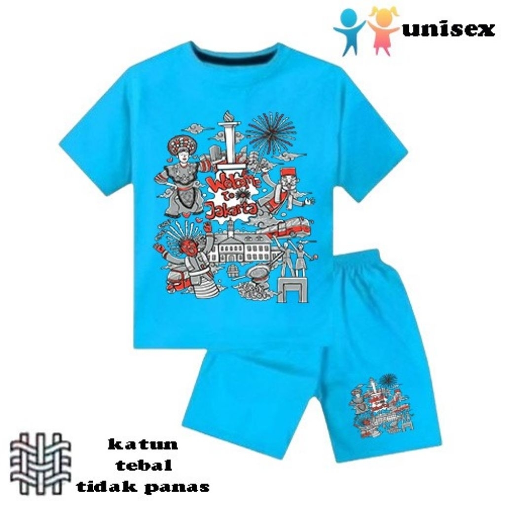setelan baju anak laki-laki perempuan baju kaos anak laki-laki perempuan motif jakarta ondel ondel m