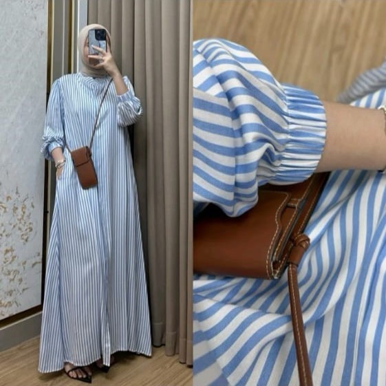Baju Gamis Wanita Motif Salur Kekinian Viral 2026
