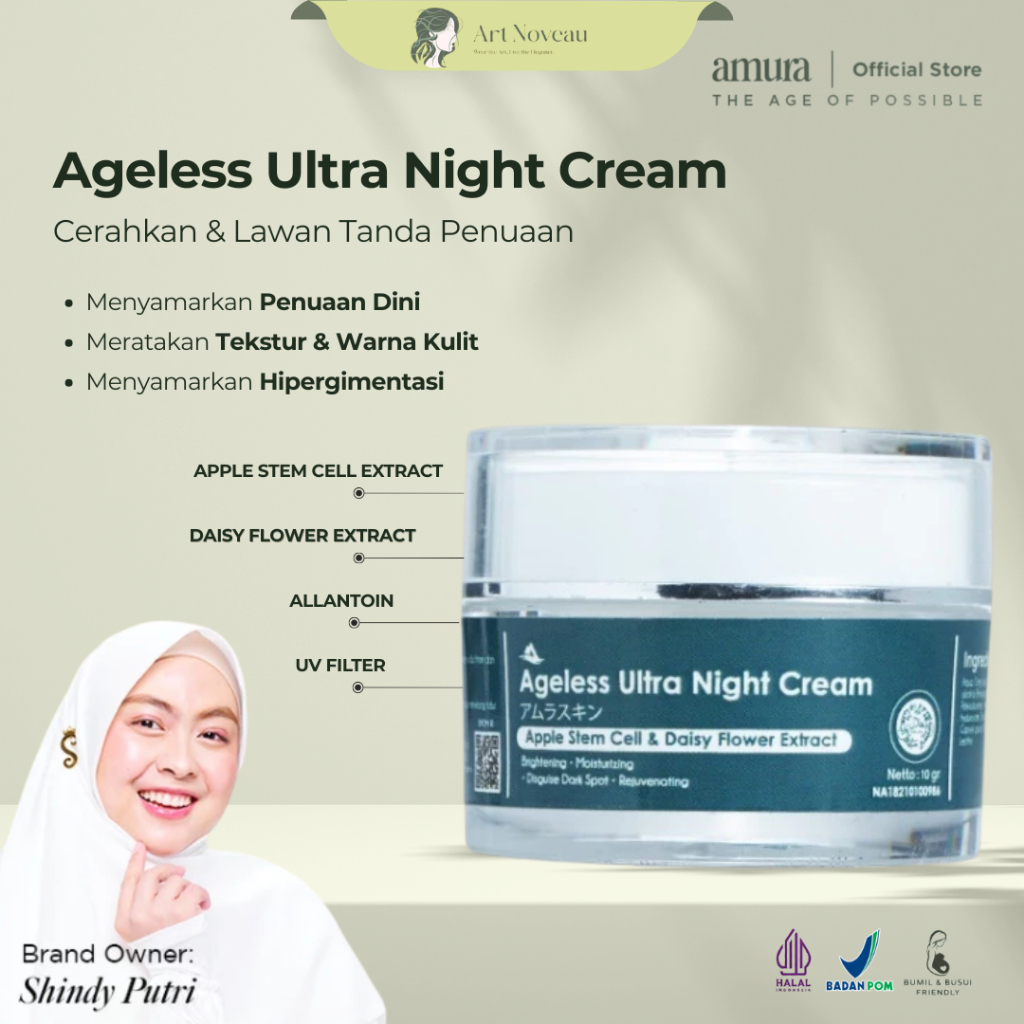 Amura Official - Ageless Night Cream - Meregenerasi Kulit Saat Tidur - Menyamarkan Bintik di Wajah -