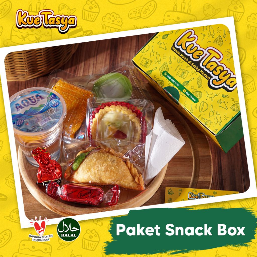 Snack Box Kue Tasya Isi Lengkap |  ISI 3 KUE BASAH FREE AIR MINERAL  l Paket Snack Box Acara Kantor 