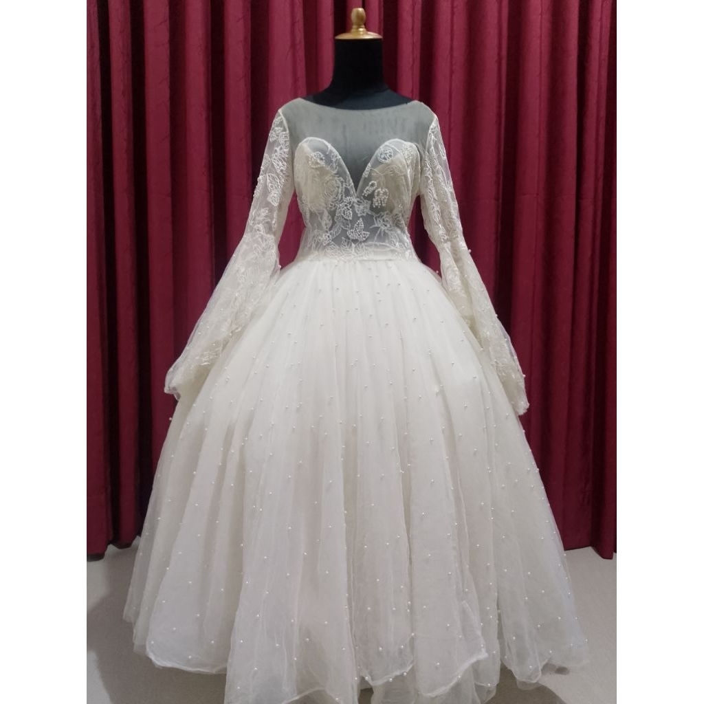 wedding dress, gaun pengantin lengan panjang, gaun pengantin jumbo