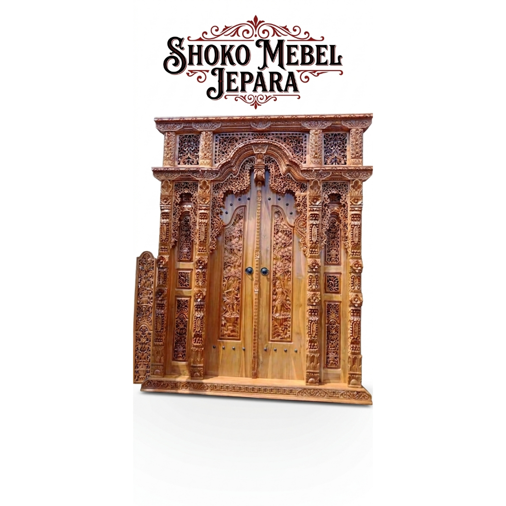 pintu gebyok ukir jepara kayu jati 200x250 relief ramayana
