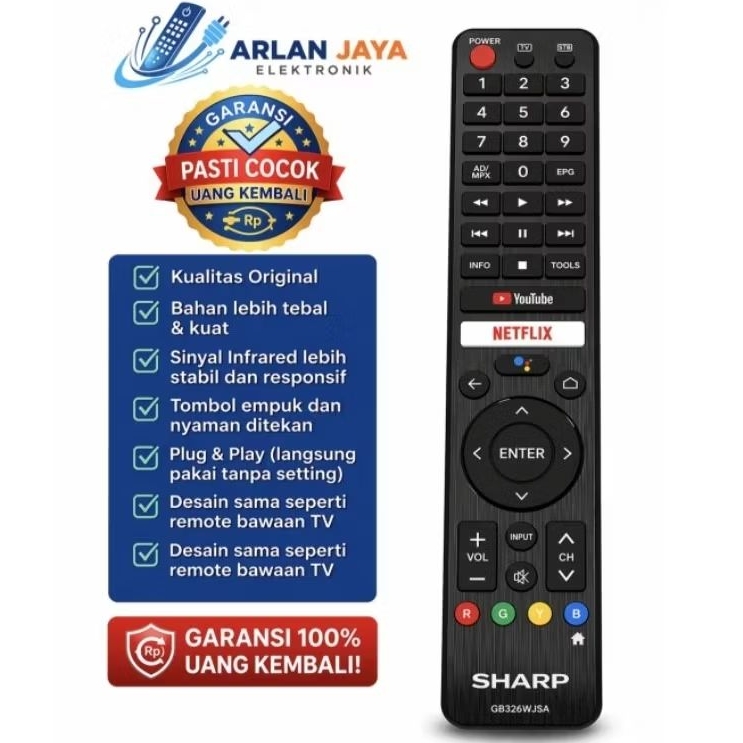 Remote TV Sharp Voice Control Bluetooth | Remot Smart Led Lcd TV Sharp Google Assistant | Kualitas O