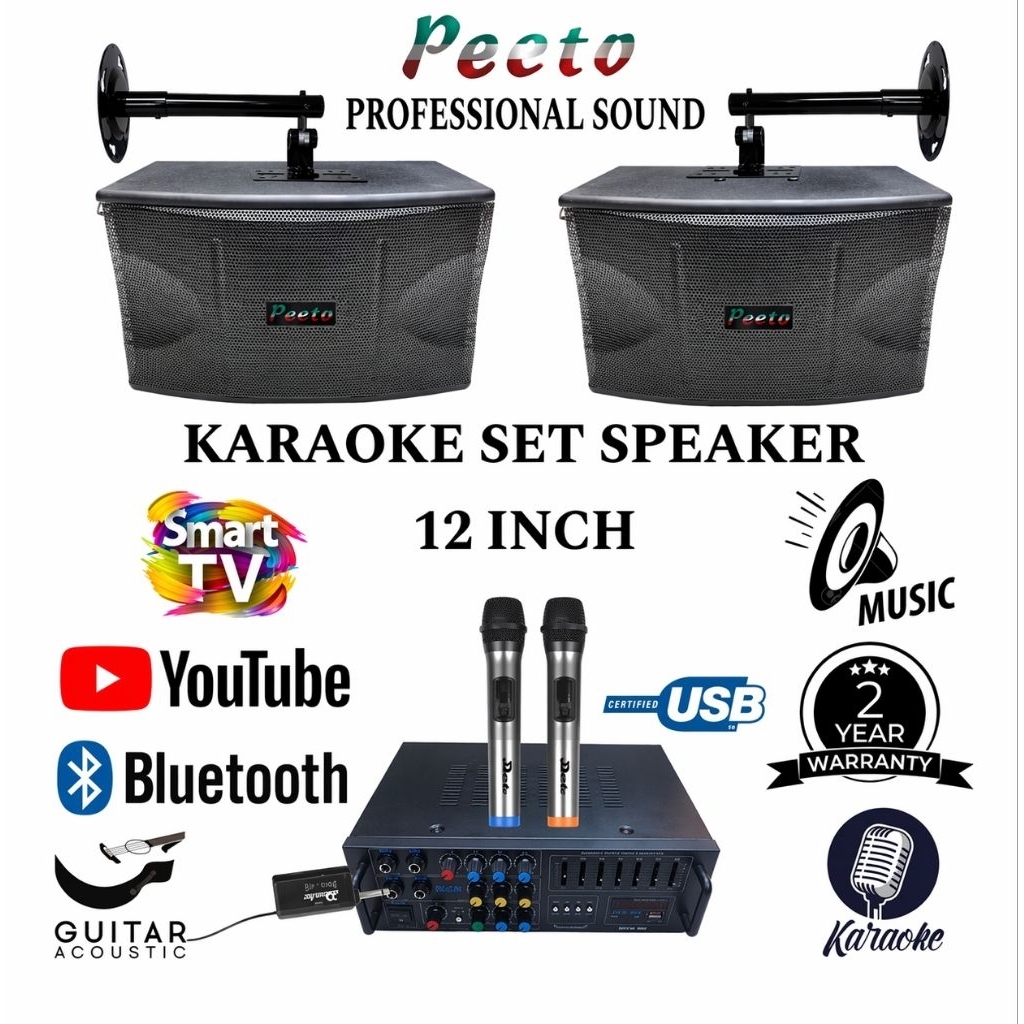 Karaoke Set Speaker PEETO 12 Inch, Amplifier Karaoke Smart Tv Youtube