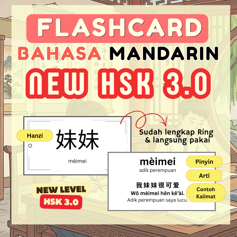 FlashCard NEW HSK 3.0 2026 Bahasa Hanzi Mandarin - NEW HSK Belajar Bahasa Cina Flash Card Learn Chin