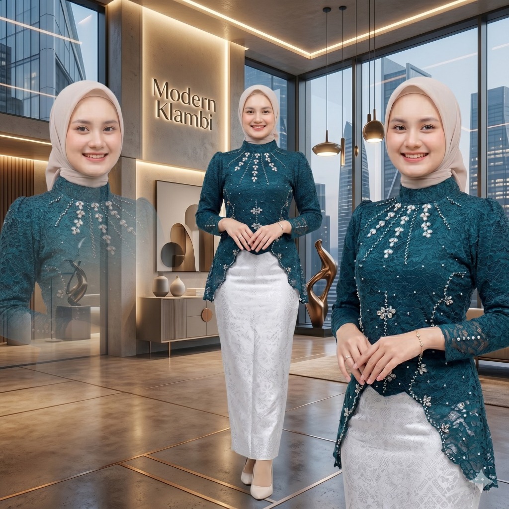 Kebaya Brokat Emeral Blue Elegan Mewah payet premium Kekinian Ukuran M L XL XXL