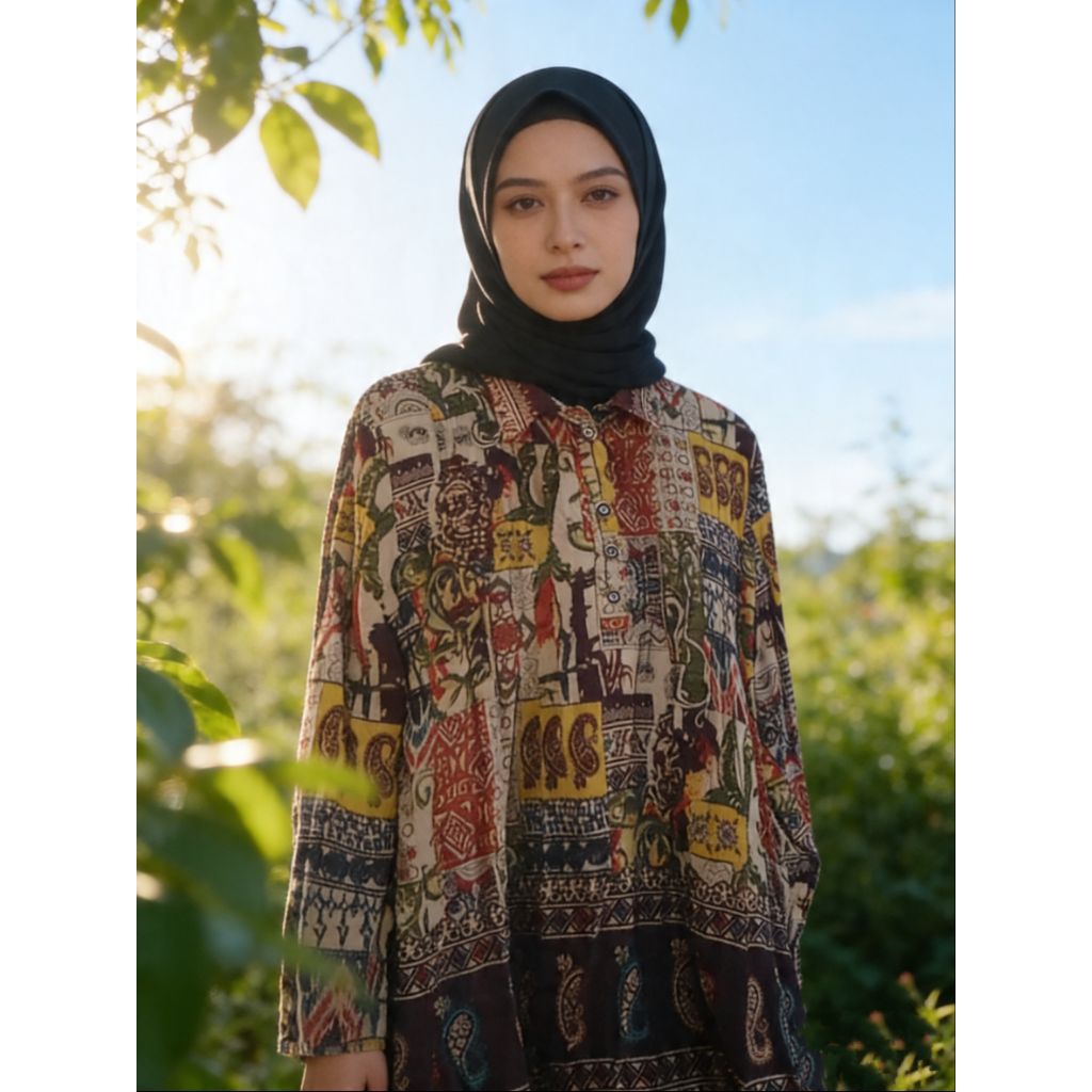 Baju preloved blus batik etnis rayon premium lengan panjang busuu friendly
