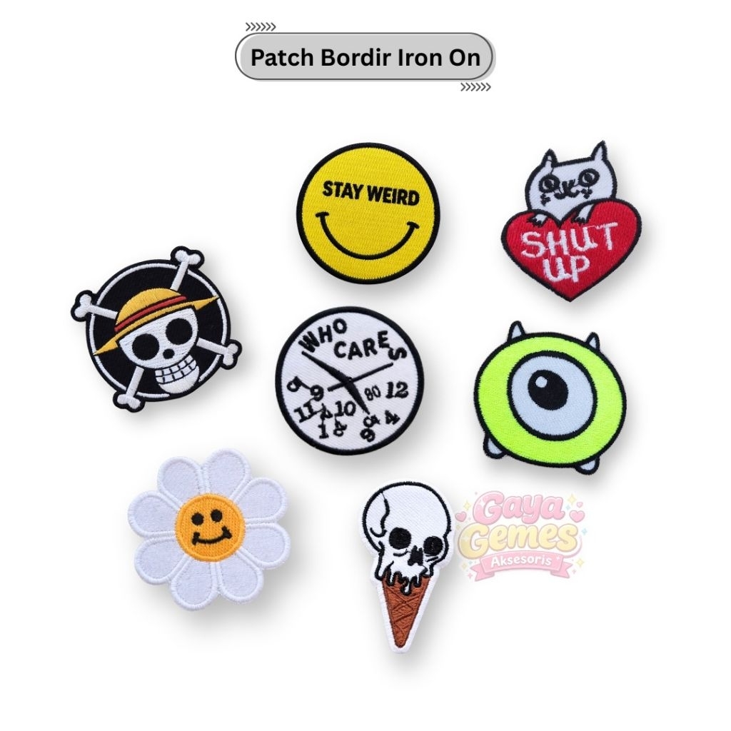 Patch Bordir Keren Lucu Aesthetic | Patch Tas Jaket Topi | Iron On / Jahit | Cute Deco Y2K