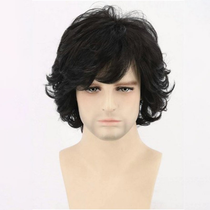 Rambut Palsu Pendek Keriting Hitam Natural untuk Pria, Tampilan Realistis, Cocok untuk OOTD & Acara 