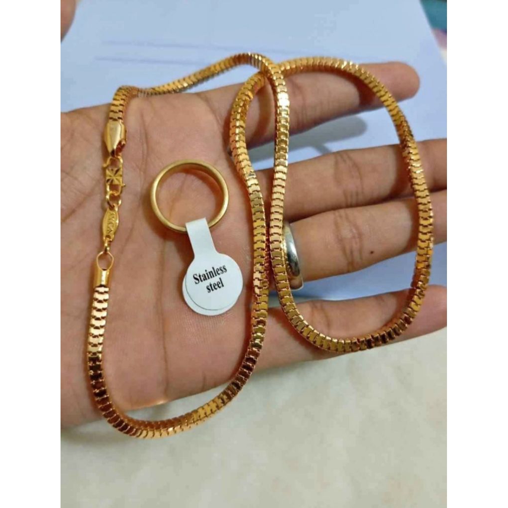 Kalung milano lapis emas beli satu gratis cincin titanium Pria & Wanita