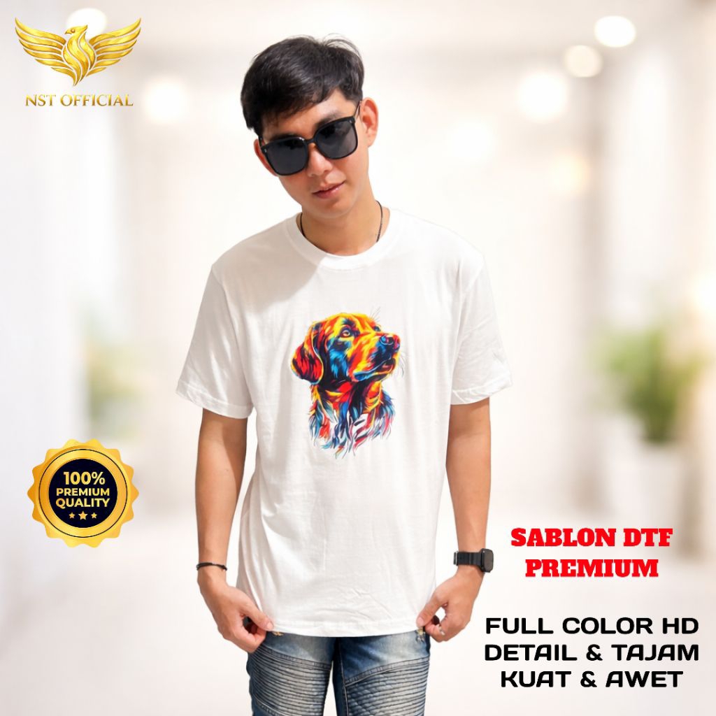 Kaos Distro Pria Motif Anjing Full Color / Atasan Pria Motif Cotton Combed 24s