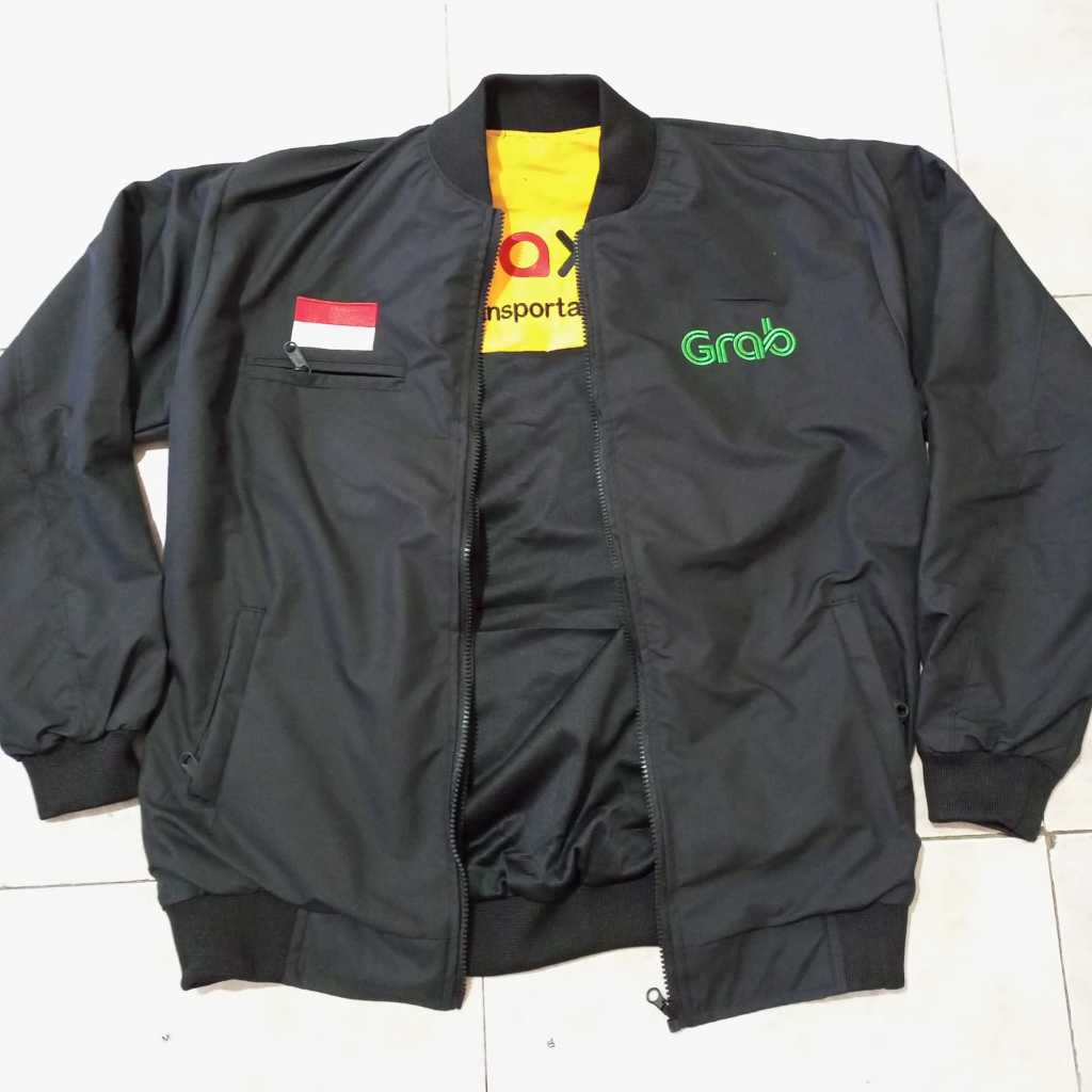 JAKET GRAB HITAM BOLAK BALIK MAXIM SETENGAH HITAM KEREN GAK CEPET KOTOR SAKU 6 LOGO BORDIR PRIA WANI