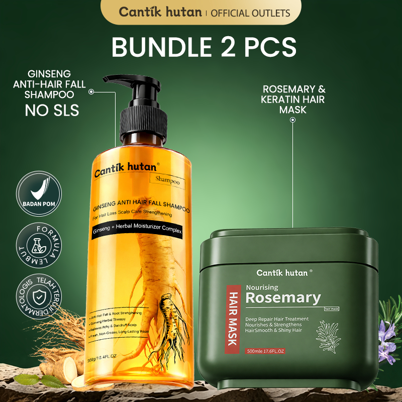 Cantik Hutan Shampoo Anti Rontok 300ml + Hair Mask Rosemary Keratin 500ml Ginseng Perawatan Rambut A