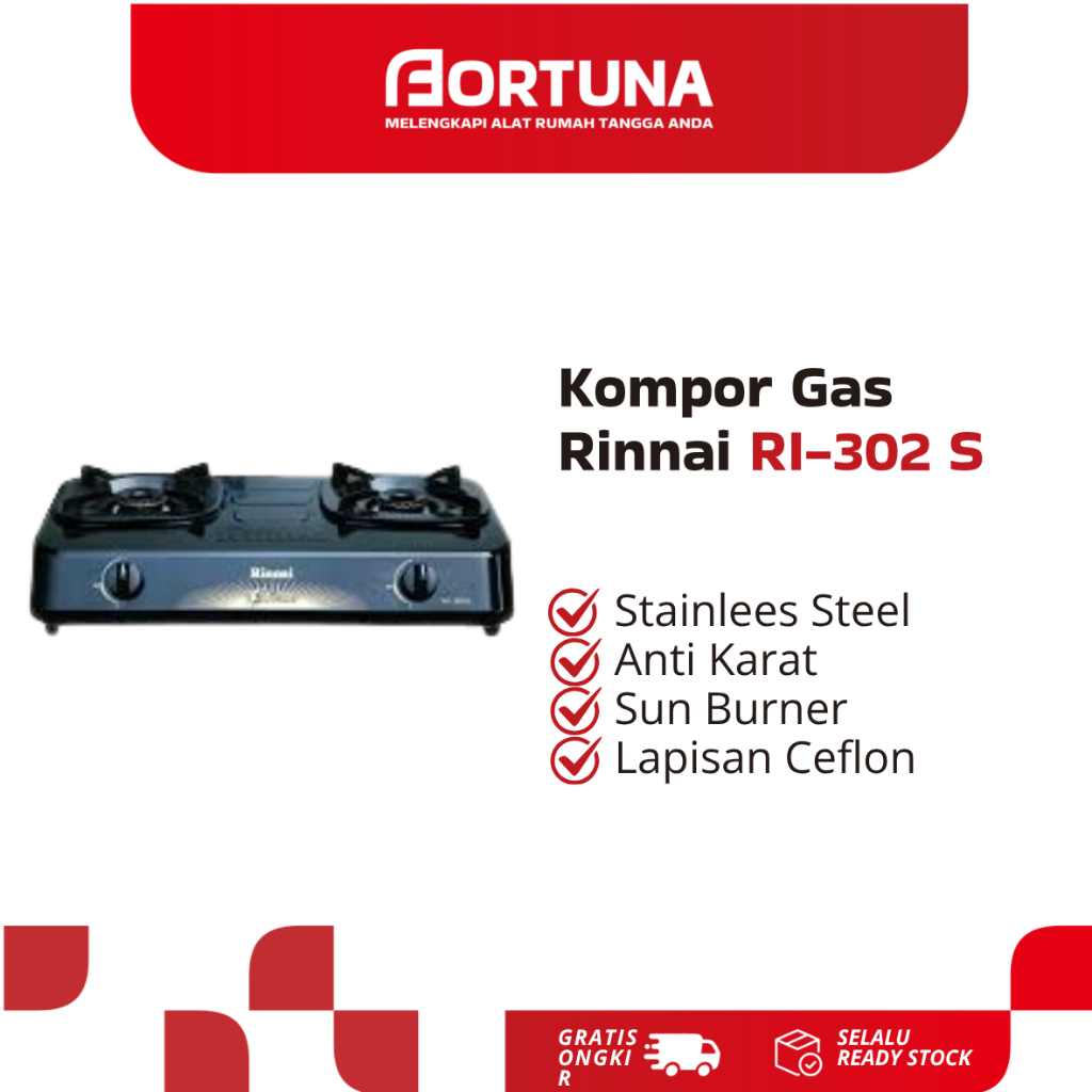 RINNAI KOMPOR RI 302S / RI-302S / RI 302 S / RI302 S (2 TUNGKU) GARANSI RESMI