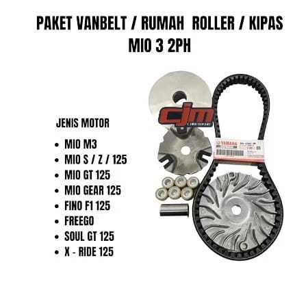 PAKET CVT VANBELT ONLY + RUMAH ROLLER SET + KIPAS RUMAH ROLLER MIO M3 2PH BERKUALITAS ORIGINAL
