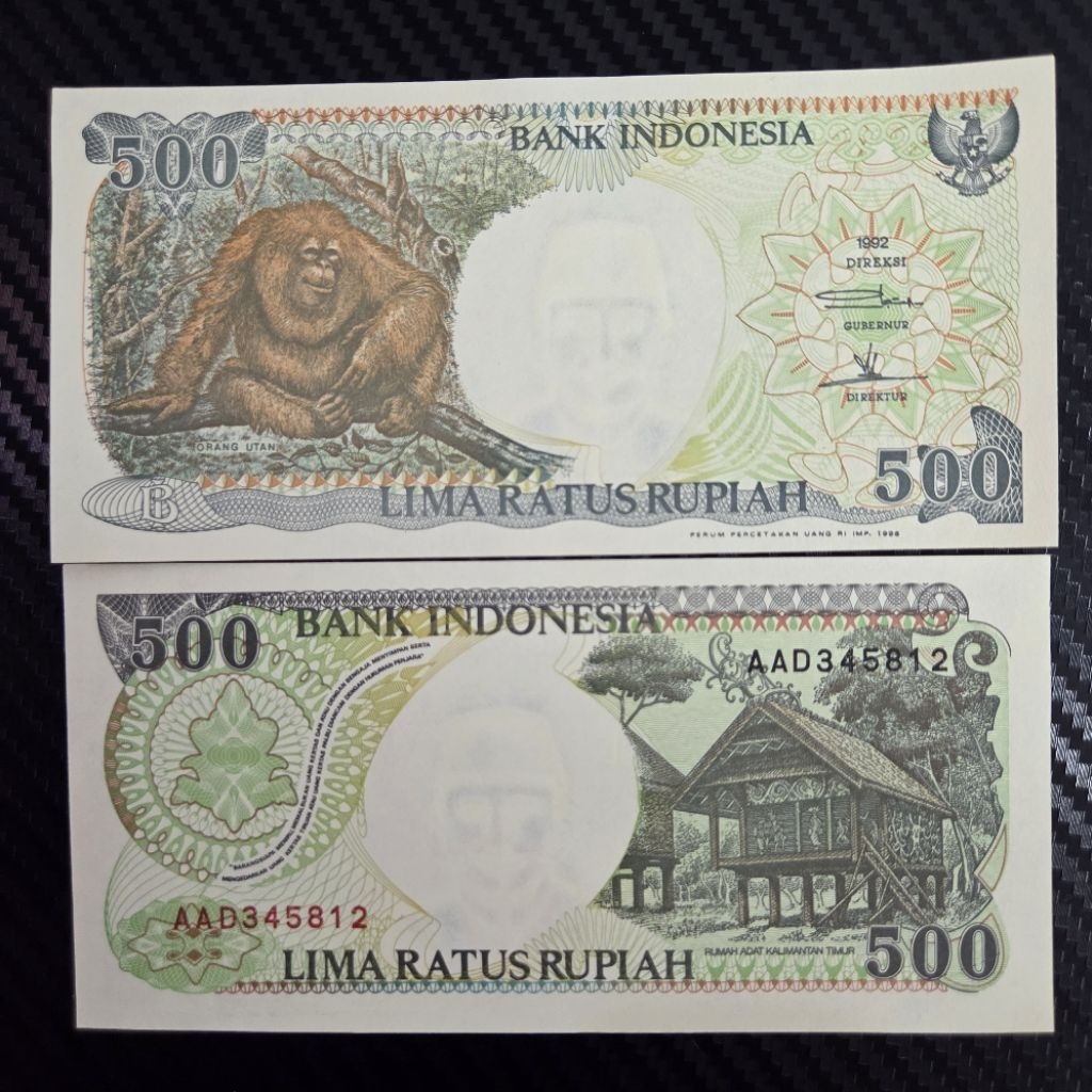 Uang Kuno Indonesia 500 Rupiah Orangutan Tahun 1992 Asli Koleksi Jadul Langka