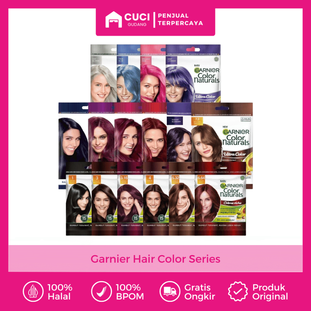 Garnier Hair Colour Pewarna Rambut Cat Tanpa Bleaching Permanen Anti Luntur Semir Hitam Tahan Lama B