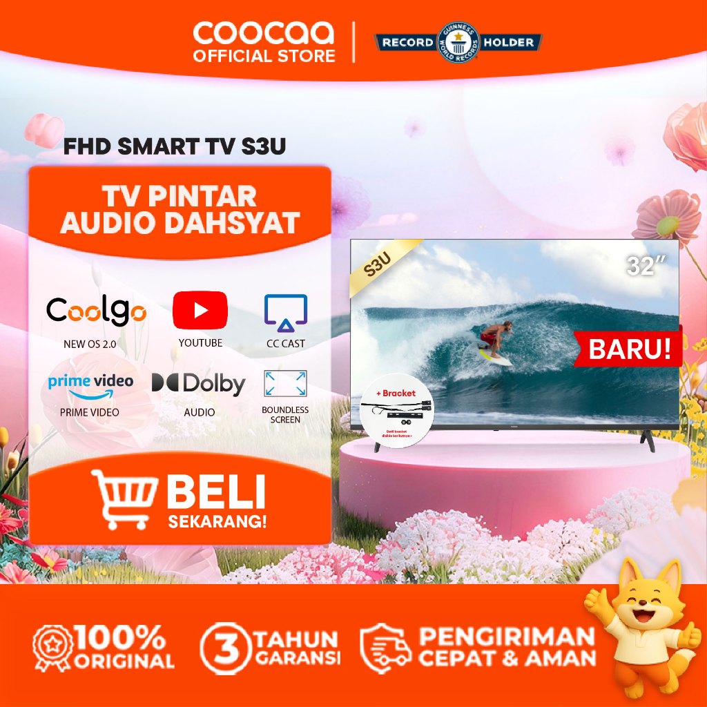 [+ BRACKET] COOCAA 32 inch Smart TV S3U - Digital TV - Dolby Audio - Youtube - Mirroring -  Flick Fr