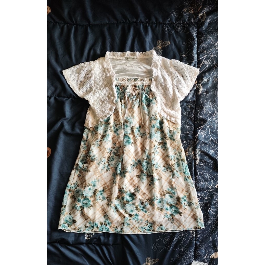 Rosa cheri Mini dress inner floral flower  cottage core Sawako shoujo mori kei fairy core jeans blue