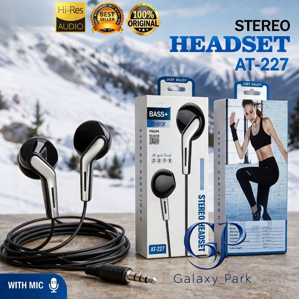 Headset Philips AT227 Stereo | Handsfree Philips AT227 Extra Bass