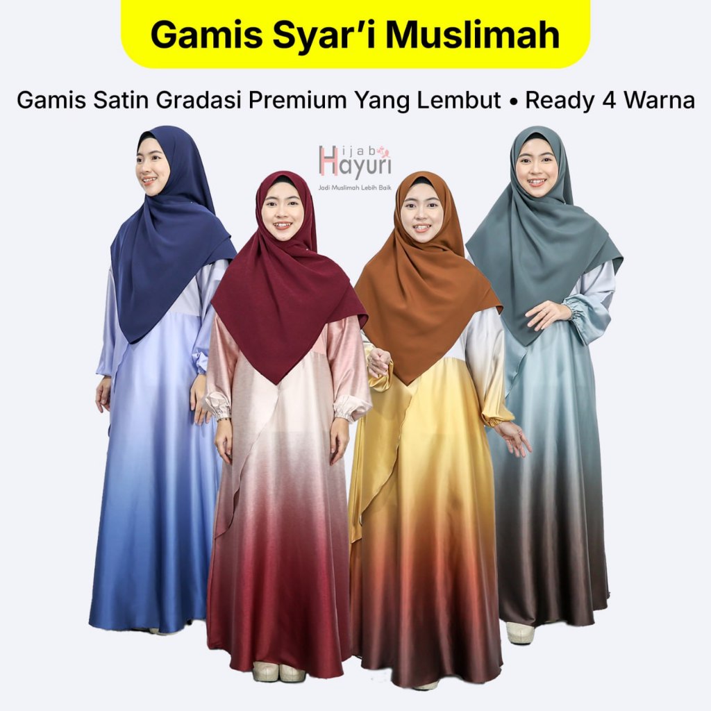 Gamis Pesta Mewah Syar'i Desain Gradasi Anggun Bahan Satin Cantik TIdak Menerawang Sahira
