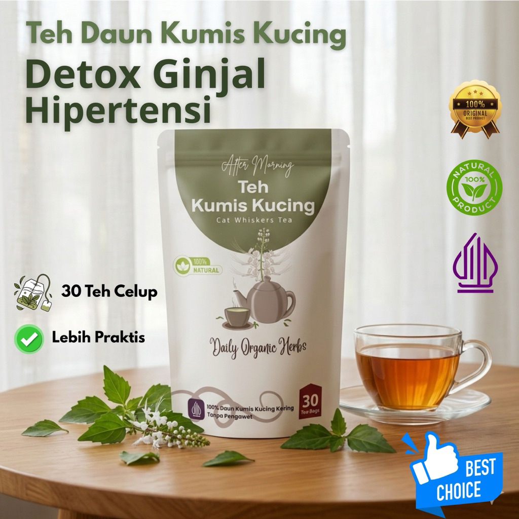 Teh Daun Kumis Kucing : Teh Batu Ginjal | Teh Herbal Ginjal | Teh Kumis Kucing Isi 30 Tea Bags | Teh