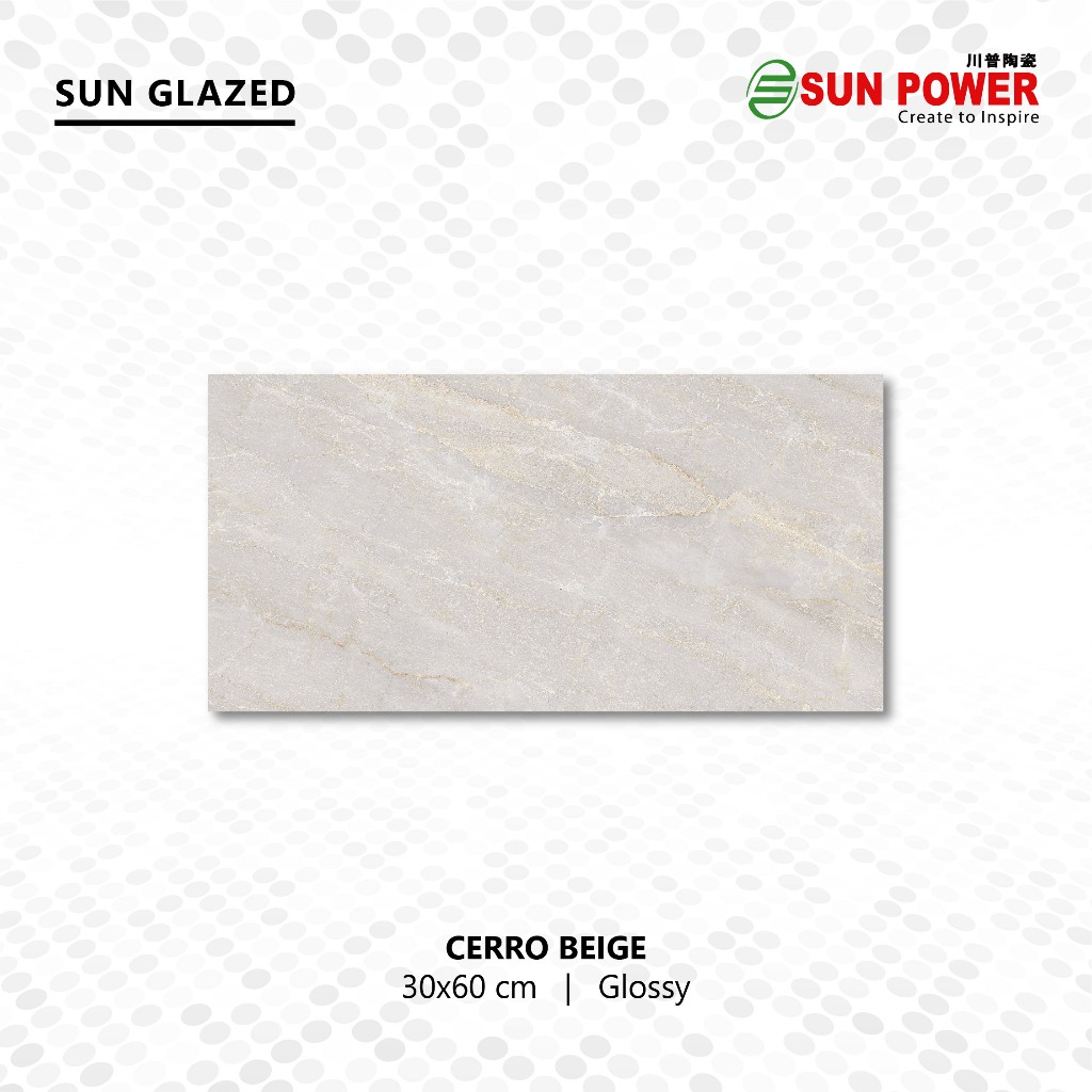 SUN POWER Cerro Beige 30x60 Glossy – Keramik Tiles (Sun Glazed Tiles) Lantai & Dinding Sun Power Cer