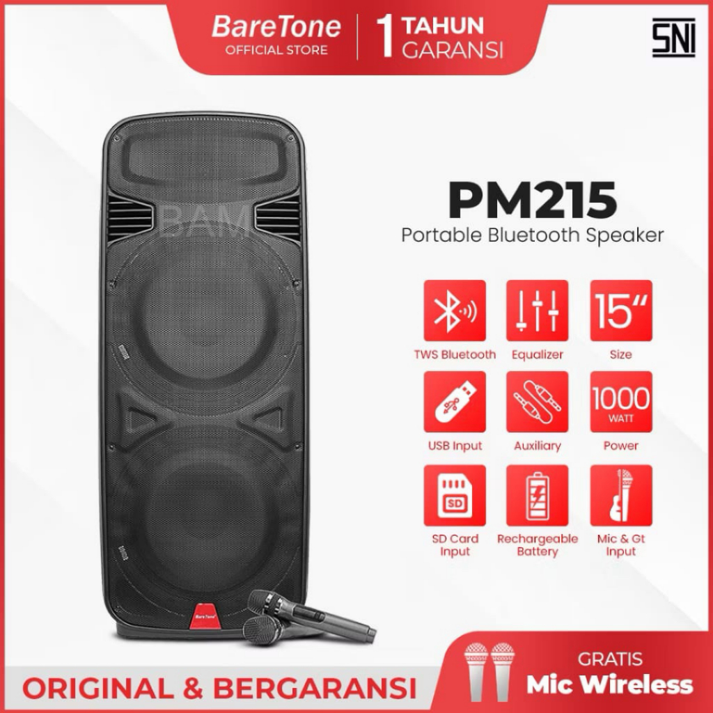 Baretone PM215 Speaker Portable 15 Inch 1000 Watt Original
