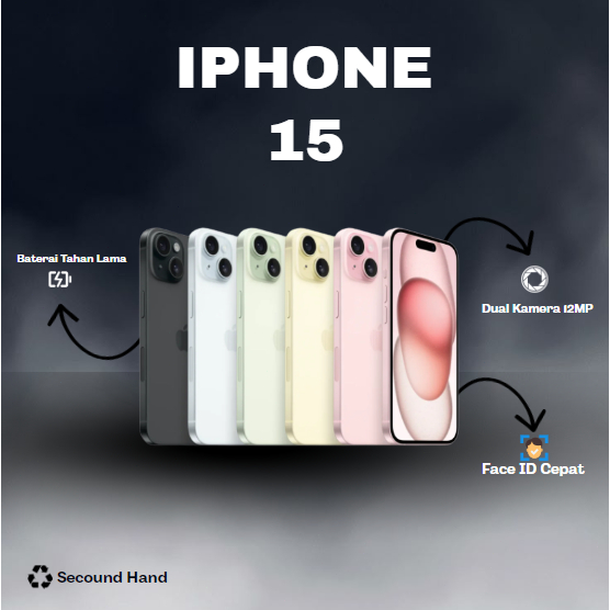 IPHONE 15 ONLY WIFI 128GB/256GB SECOND FULLSET Second HandPhone Garansi 1 Bulan