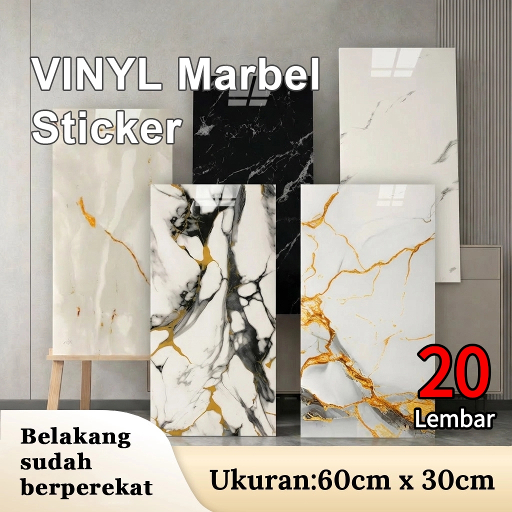 Sangni - 20PCS Vinyl Marbel Stiker 30x60CM 60X60CM PVC Wallpaper Motif Marmer Granit Tahan Air Anti 